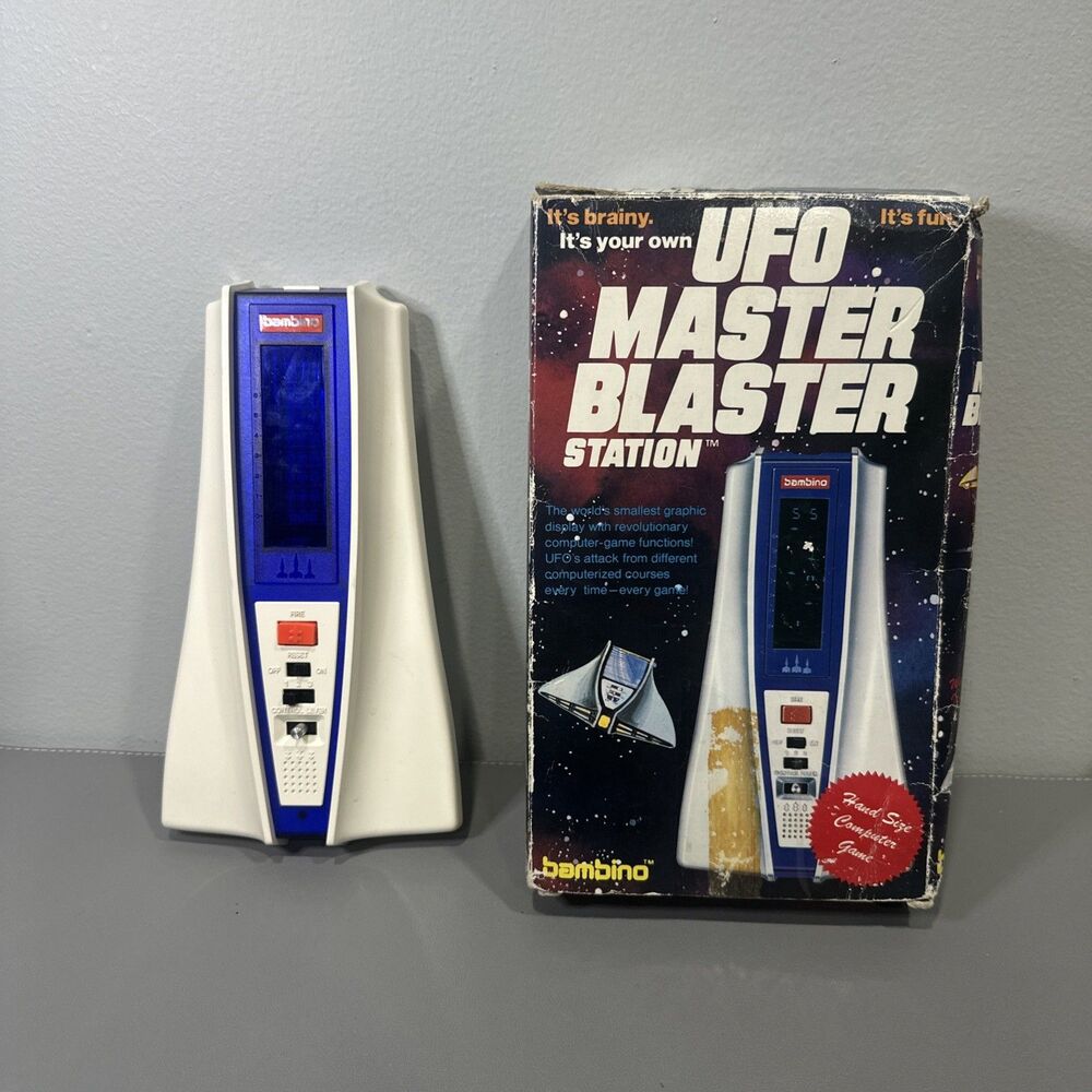 Bambino UFO Master Blaster Station Handheld Game W/ Box Manual Tested Fast Ship